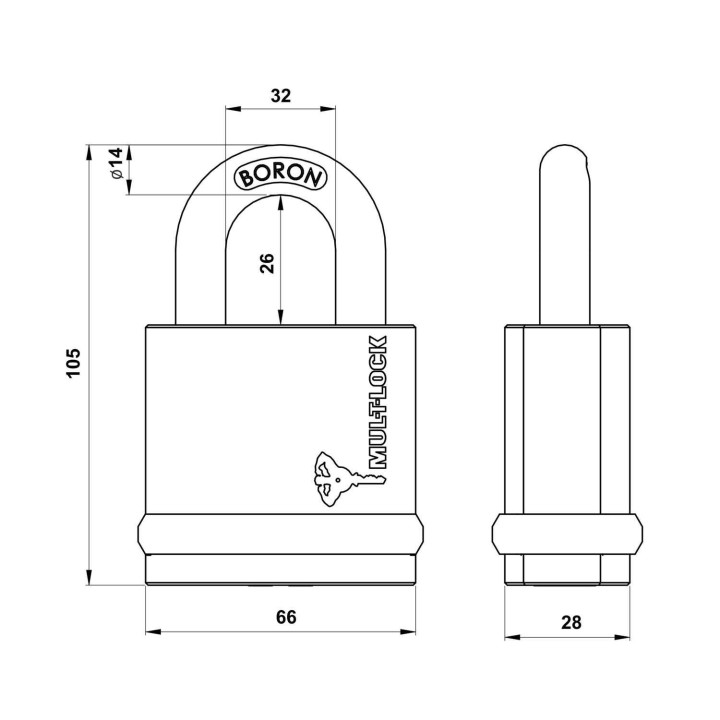 kłódka Mul-T-Lock MTL400 NE14L wymiary