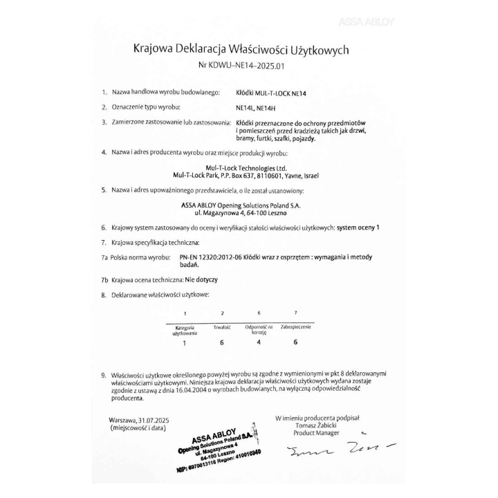 kłódka Mul-T-Lock MTL400 NE14L antywłamaniowa, 6 klasa zabezpieczenia