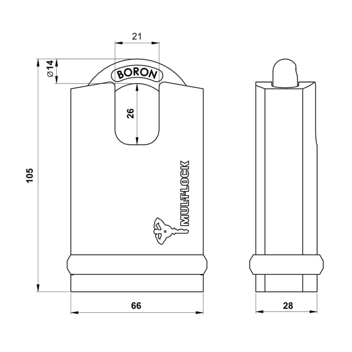 kłódka Mul-T-Lock MTL400 NE14H wymiary