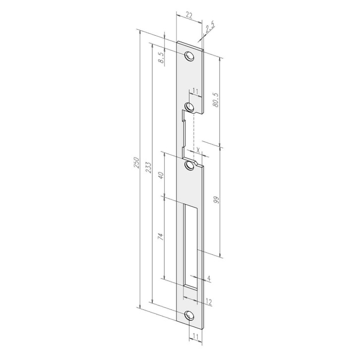 blacha zaczepowa Yale długa 2,5x22x250mm wymiary