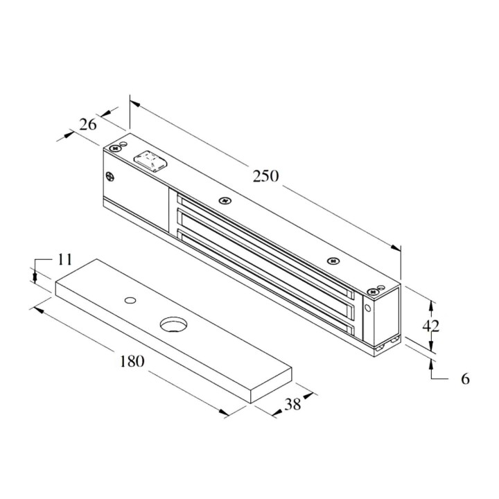 zwora elektromagnetyczna Yale US06 270kg 12-24V wymiary