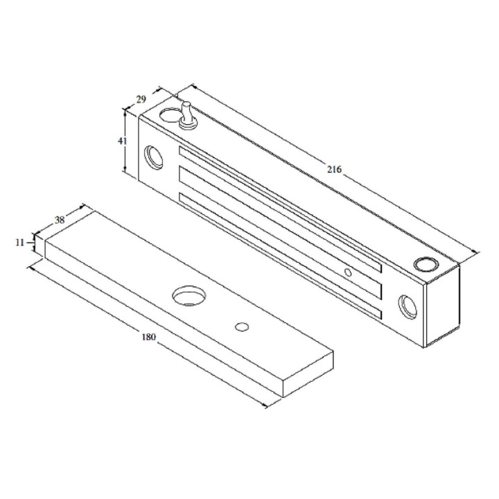 zwora elektromagnetyczna zewnętrzna IP67 Yale US06 270kg z czujnikiem Hall 12-24V wymiary
