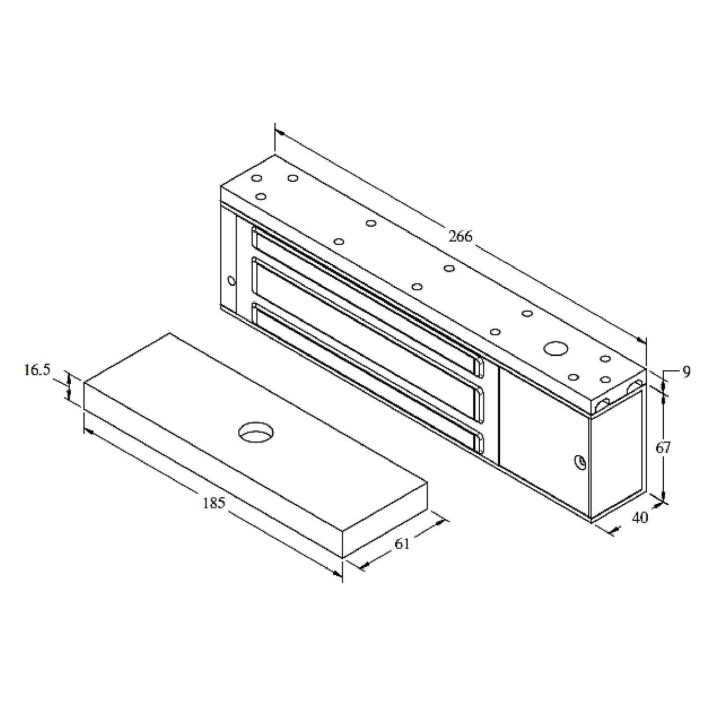 zwora elektromagnetyczna Yale US12 540kg 12-24V wymiary