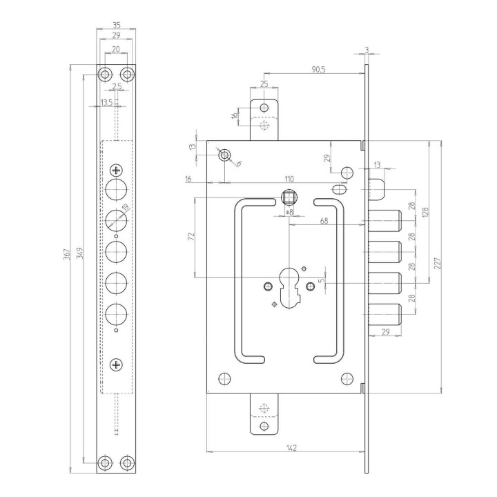 zamek CR 2650/28 PEN wymiary