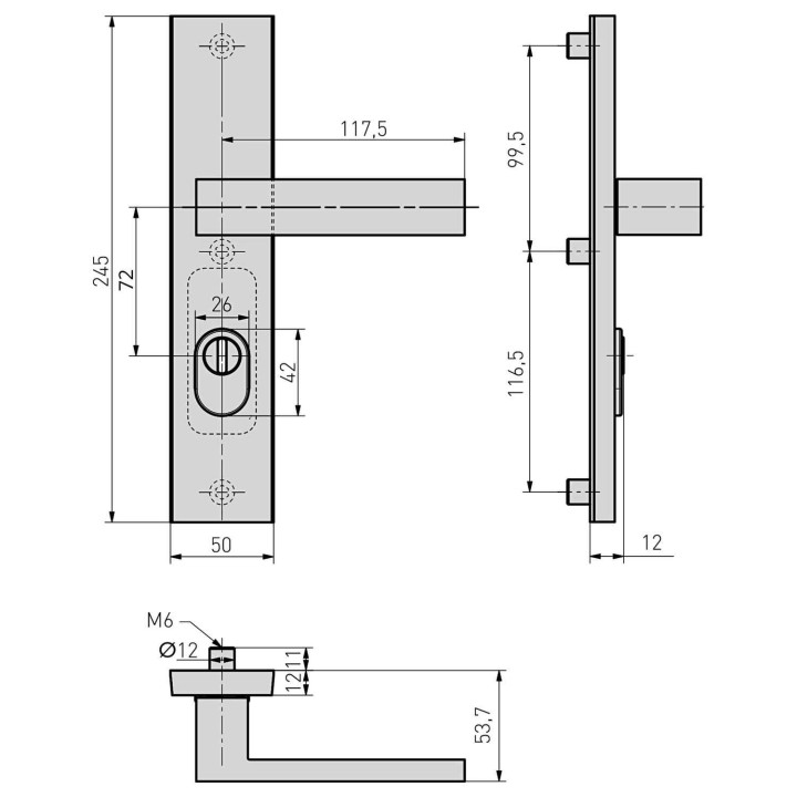 klamka Medos Dublin 72 RC3 F6 inox z osłoną przed przewierceniem