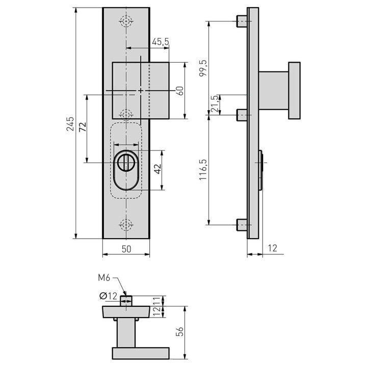 klamko - pochwyt Medos Dublin 72 RC3 F6 inox z osłoną przed przewierceniem