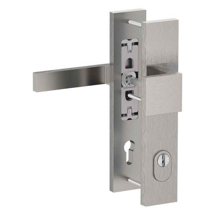 klamko - pochwyt Medos Dublin 72 RC3 F6 inox z osłoną przed przewierceniem