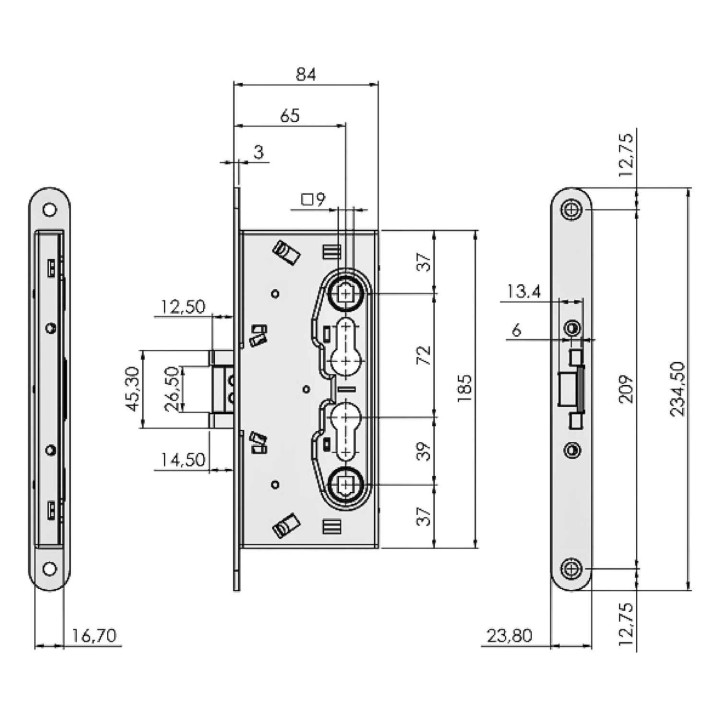zamek ISEO IS 216 72/65 - 216120654 wymiary