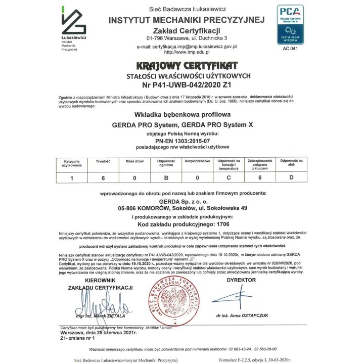 wkładka Gerda Pro System X 30/40 nikiel