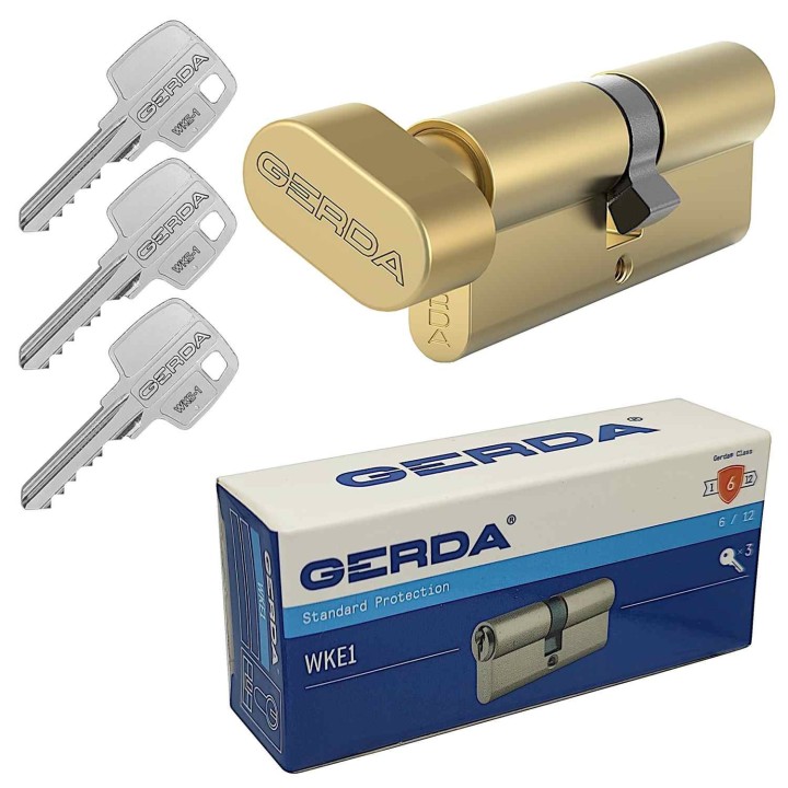 wkładka Gerda WKE1 30/45G z gałką mosiądz