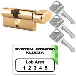 wkładka Lob Ares 30/35G z gałką mosiądz system jednego klucza