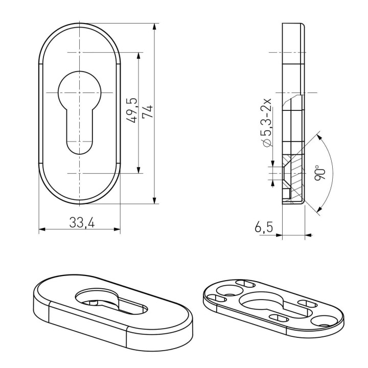 szyld Medos owalny Inox 6,5 mm - wymiary