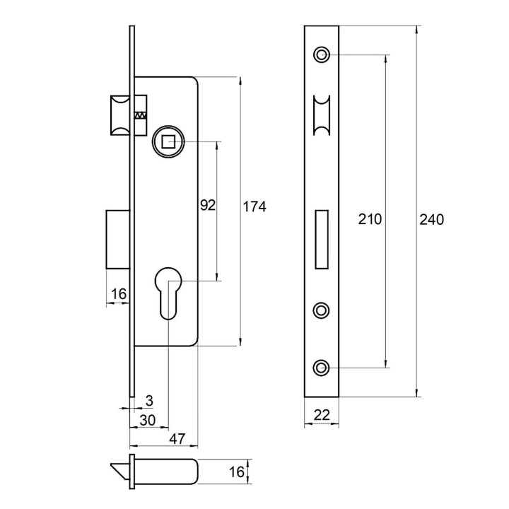 zamek Lob Z9230B-2K1 wymiary