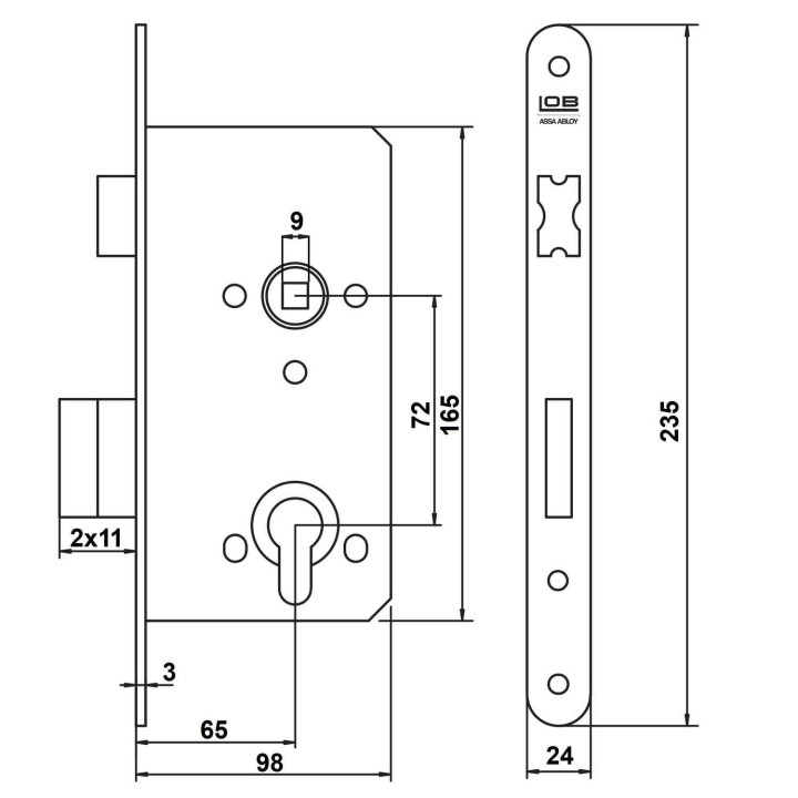 zamek Lob Z765 wymiary