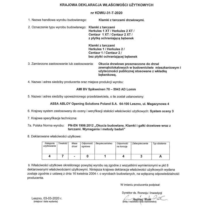 klamka Lob Herkules 2 deklaracja