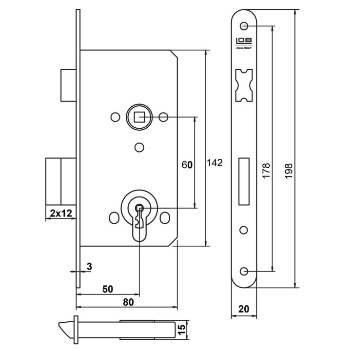zamek Lob Z65Z - 60/50 na klucz wymiary