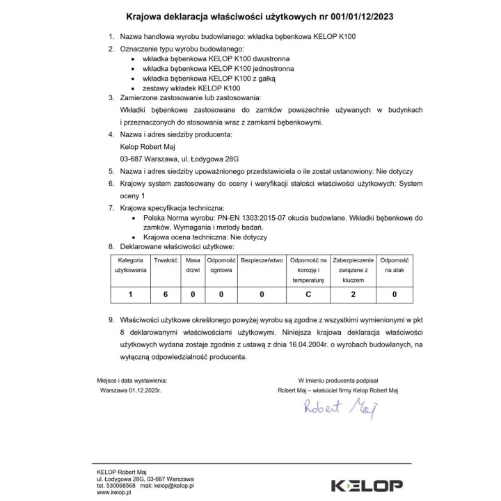K100 deklaracja