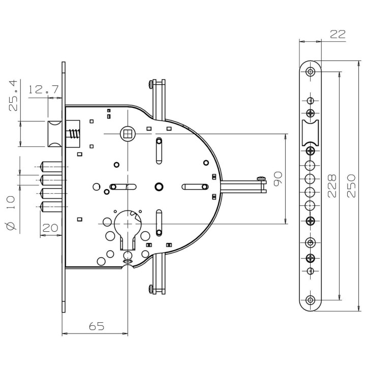 zamek RB 265 wymiary