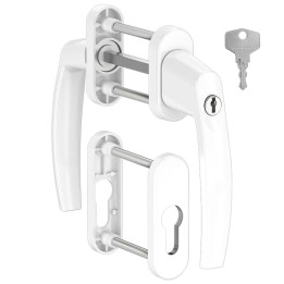 klamka Medos Victory balkonowa z kluczem biała RAL 9016 trzpień 117 mm