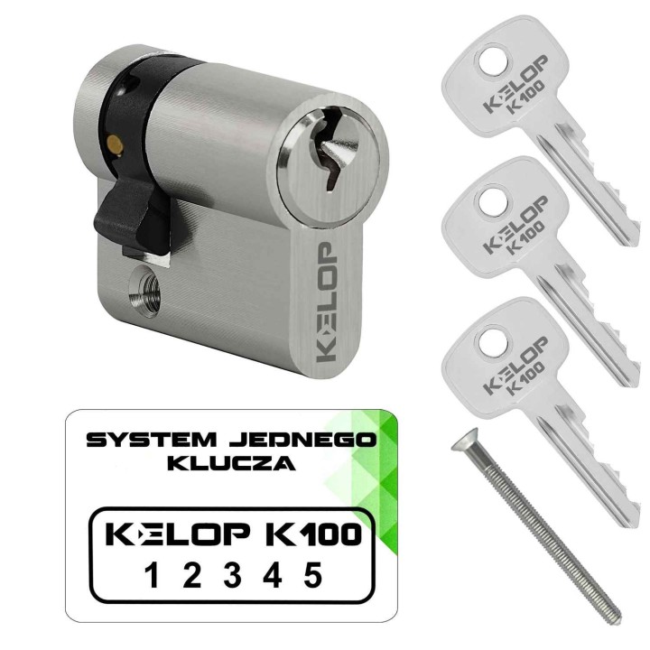 wkładka KELOP K100 połówkowa zabierak ustawny nikiel system jednego klucza