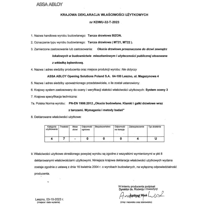 szyld Lob MT21 Bizon deklaracja